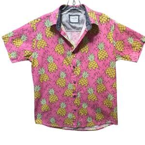 Sovereign Code Hawaiian Short Sleeve Shirt Pineapple Print Pink Yellow Men S